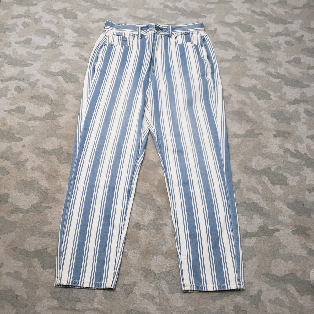American Eagle Mom Jeans Womens 6 Blue Striped Denim Mom Jean